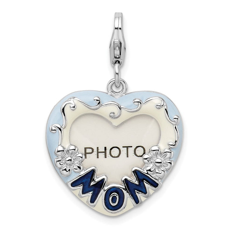 Sterlingsilber Amore La Vita Rhodiniert Poliert Blau Emailliert Mama Photo Charm mit Fantasie Karabinerverschluss