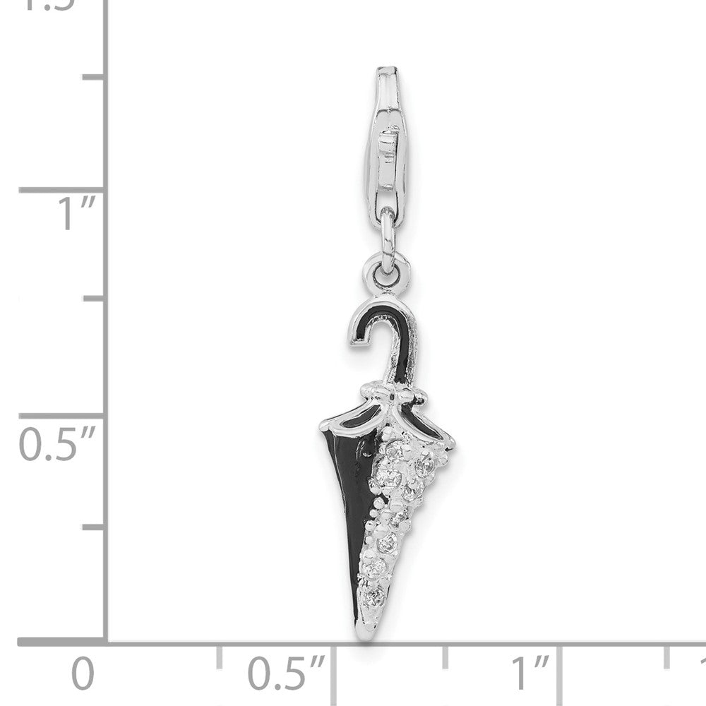 Sterlingsilber Rhodiniert 3-d Emailliert & Zirkonia Parasol mit Karabinerverschluss Charm