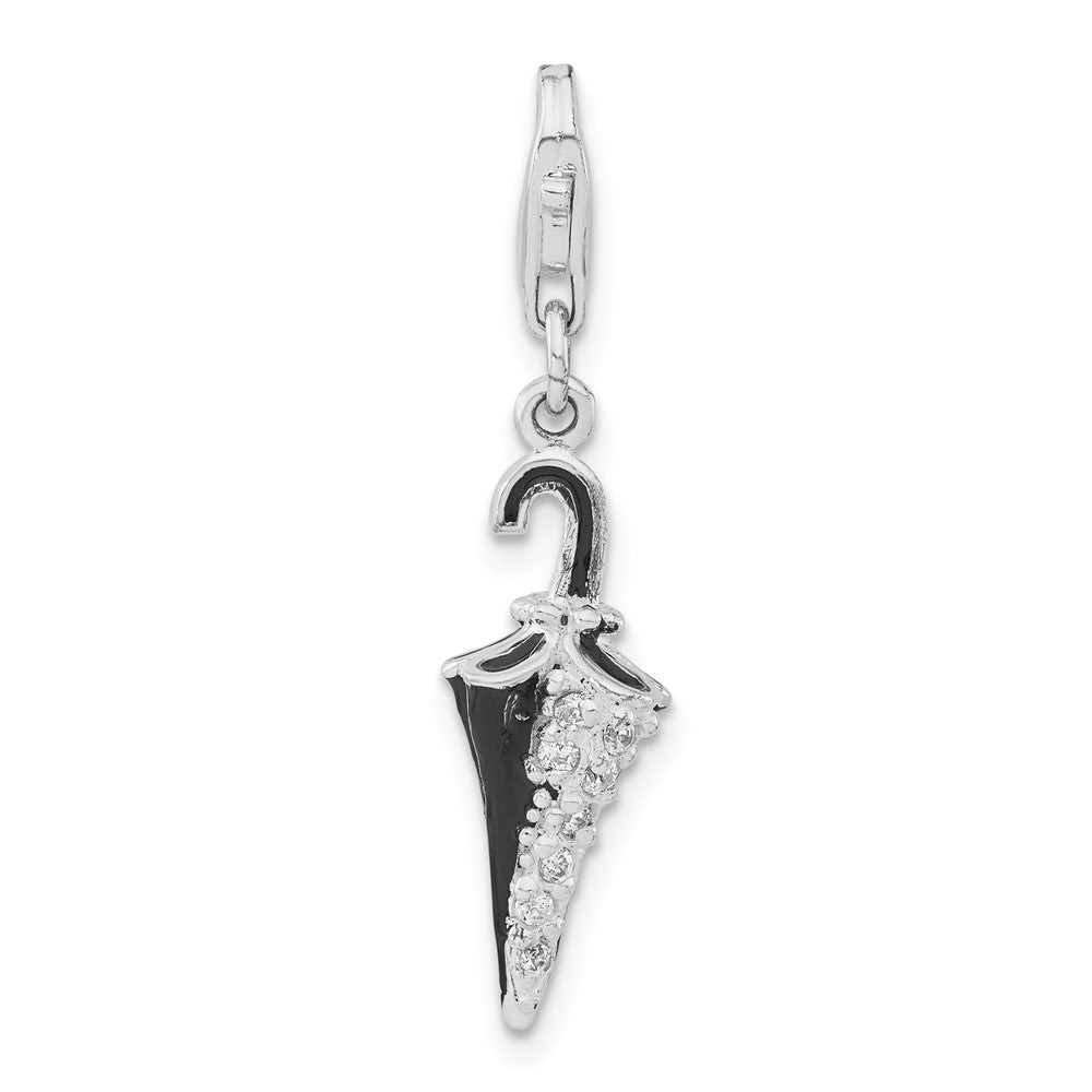 Sterlingsilber Rhodiniert 3-d Emailliert & Zirkonia Parasol mit Karabinerverschluss Charm
