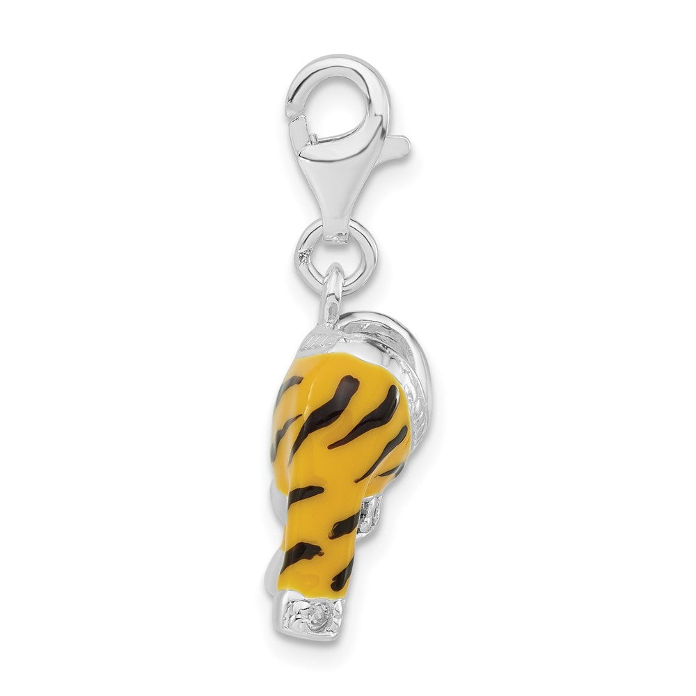Sterlingsilber Poliert Zirkonia & Emaille Tiger Jacke mit Karabinerverschluss Charm