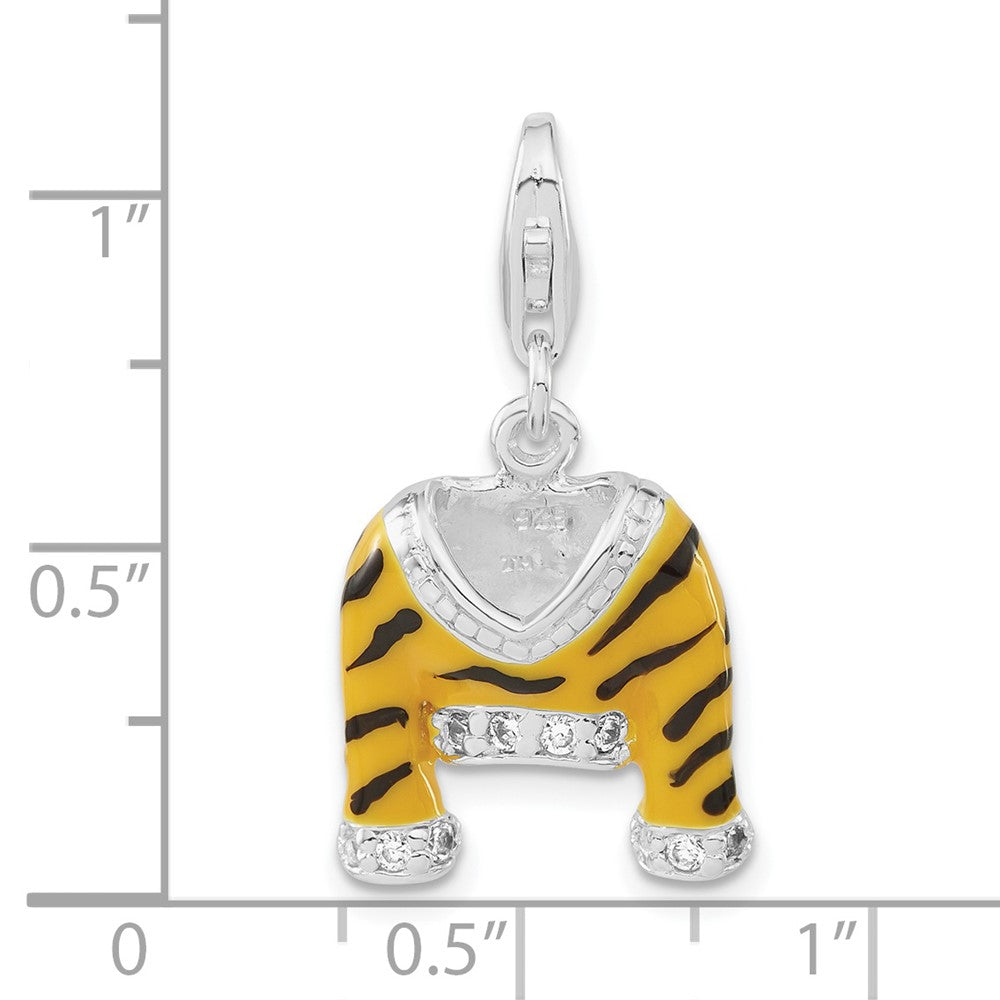 Sterlingsilber Poliert Zirkonia & Emaille Tiger Jacke mit Karabinerverschluss Charm