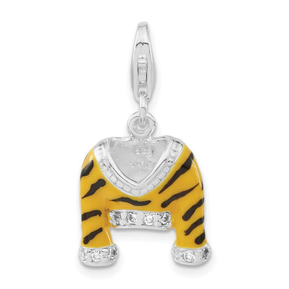 Sterlingsilber Poliert Zirkonia & Emaille Tiger Jacke mit Karabinerverschluss Charm