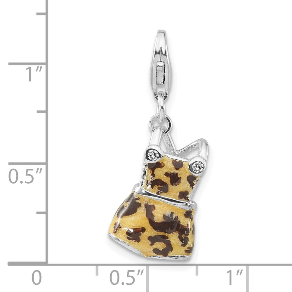 Sterlingsilber Poliert 3-d Zirkonia Schwarz & Tan Emailliert Overalls mit Karabinerverschluss Charm