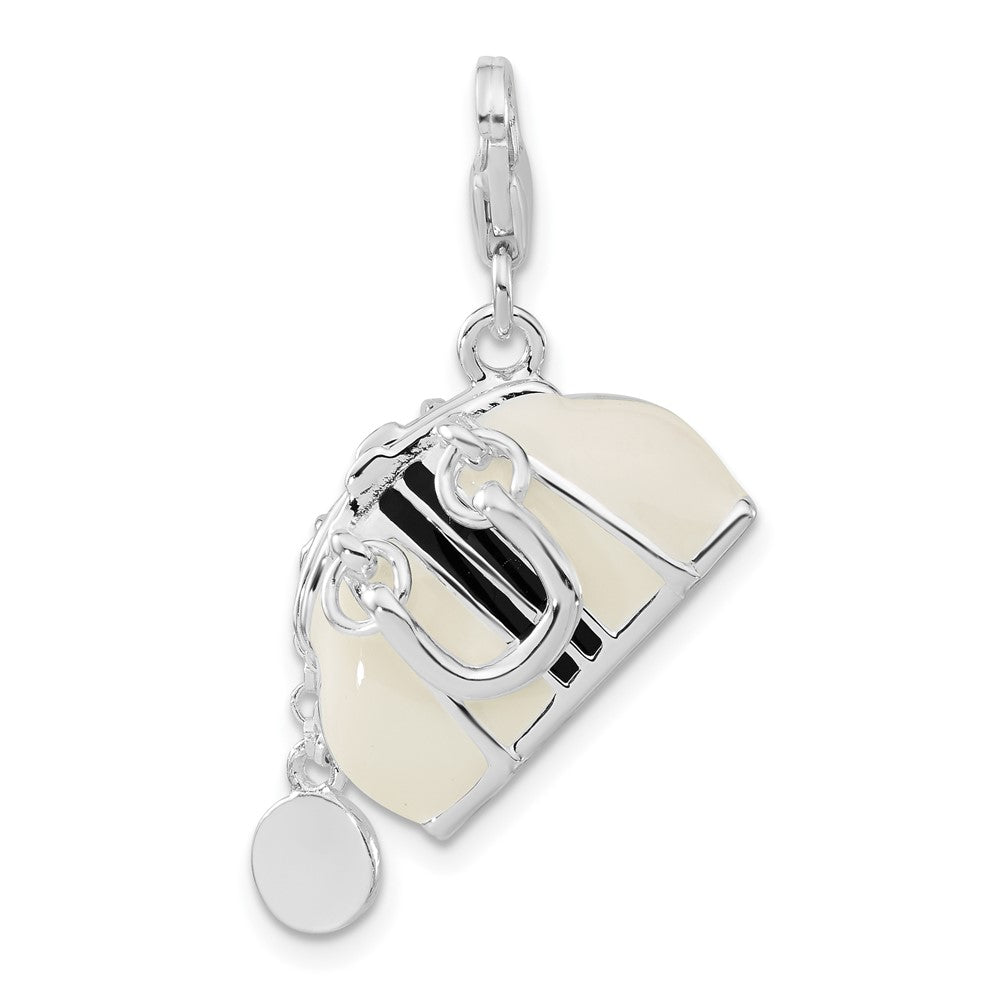 Sterlingsilber Rhodiniert 3-d Emailliert Purse mit Karabinerverschluss Charm
