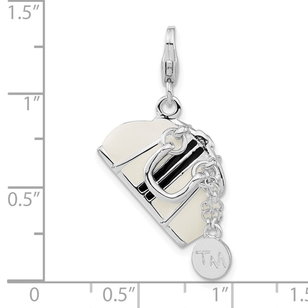 Sterlingsilber Rhodiniert 3-d Emailliert Purse mit Karabinerverschluss Charm