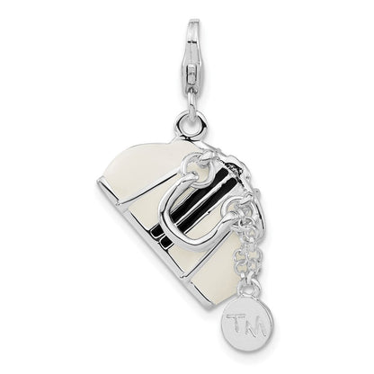 Sterlingsilber Rhodiniert 3-d Emailliert Purse mit Karabinerverschluss Charm
