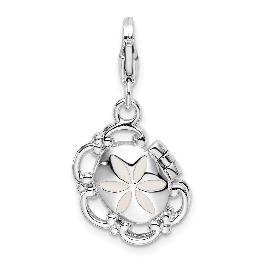 Sterlingsilber Amore La Vita Rhodiniert Poliert 3-d Emailliert Compact Charm mit Fantasie Karabinerverschluss