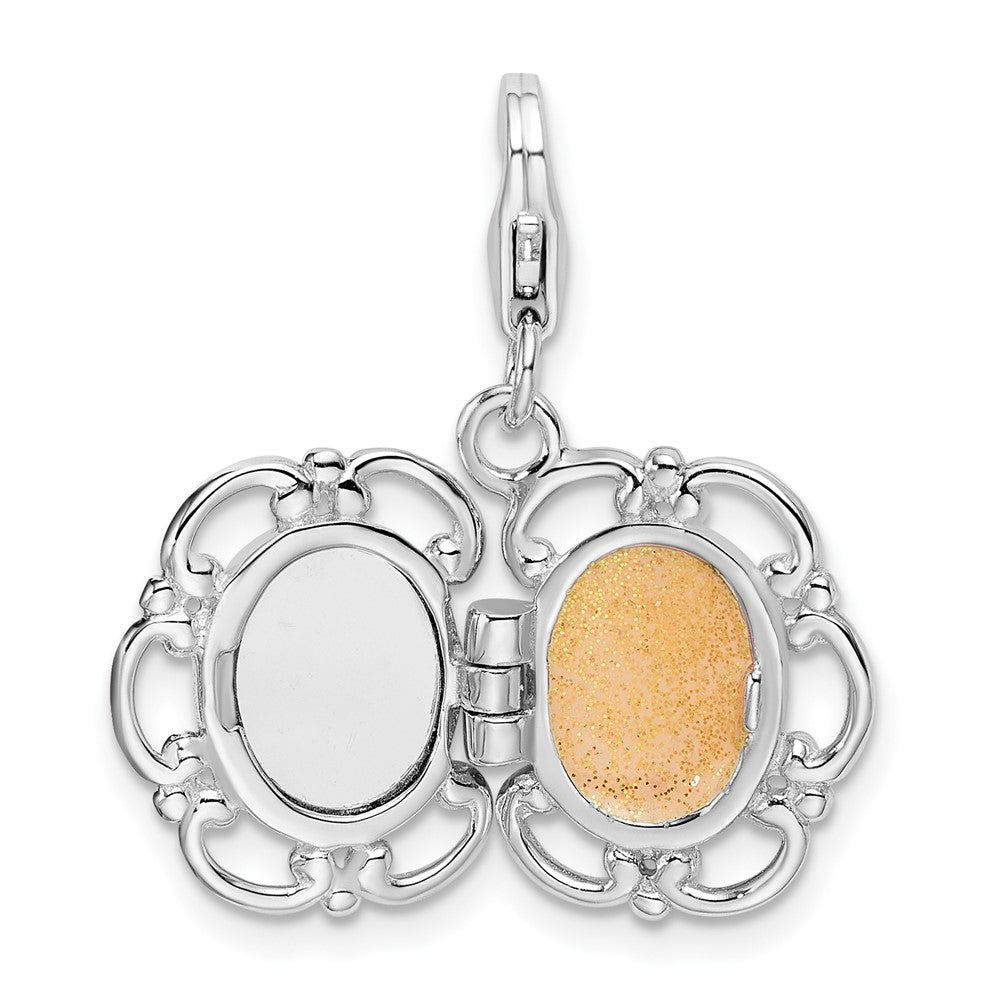 Sterlingsilber Amore La Vita Rhodiniert Poliert 3-d Emailliert Compact Charm mit Fantasie Karabinerverschluss