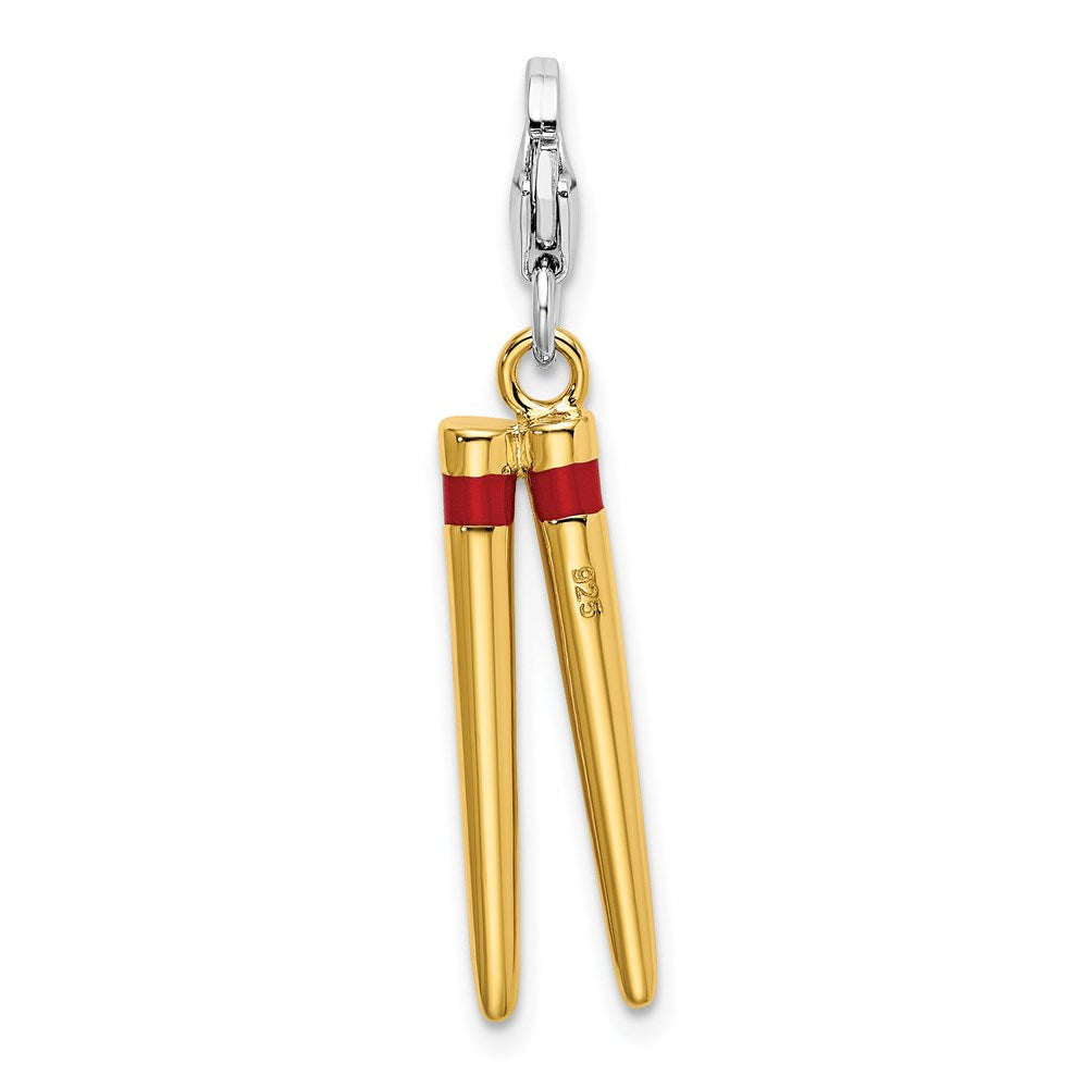 Sterlingsilber 3-d Emailliert Vergoldet Chopstick mit Karabinerverschluss Charm