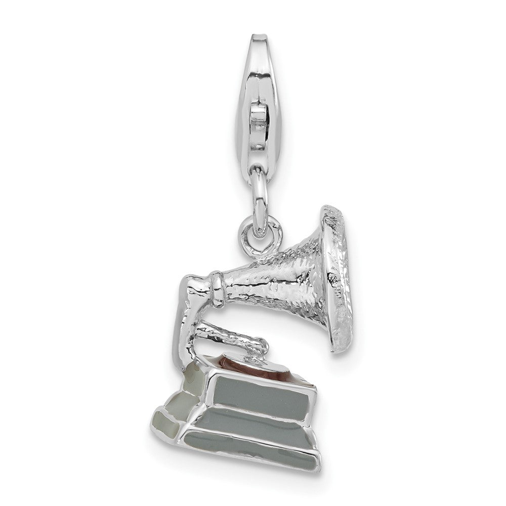 Sterlingsilber 3-d Poliert Emailliert Phonograph mit Karabinerverschluss Charm