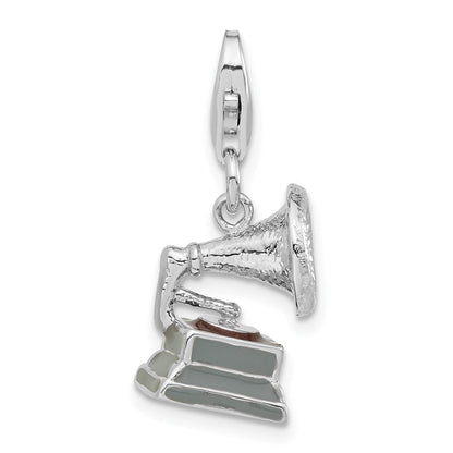 Sterlingsilber 3-d Poliert Emailliert Phonograph mit Karabinerverschluss Charm