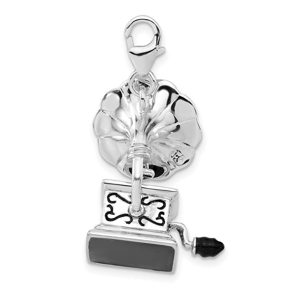 Sterlingsilber Poliert 3-d Emailliert Phonograph mit Karabinerverschluss Charm