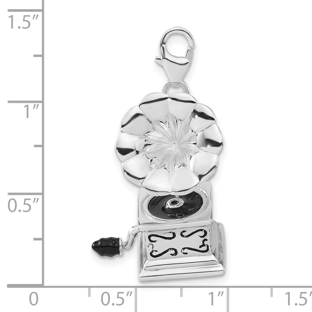 Sterlingsilber Poliert 3-d Emailliert Phonograph mit Karabinerverschluss Charm