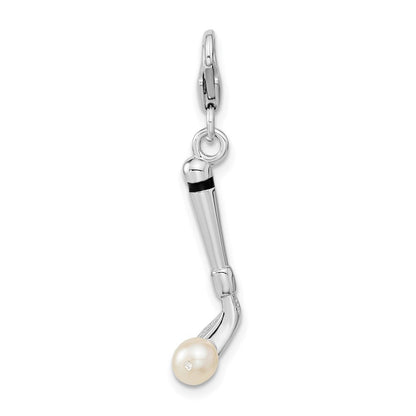 Sterlingsilber Amore La Vita Rhodiniert Poliert 3-d Süßwasser Zuchtperle Golf Club Charm mit Fantasie Karabinerverschluss