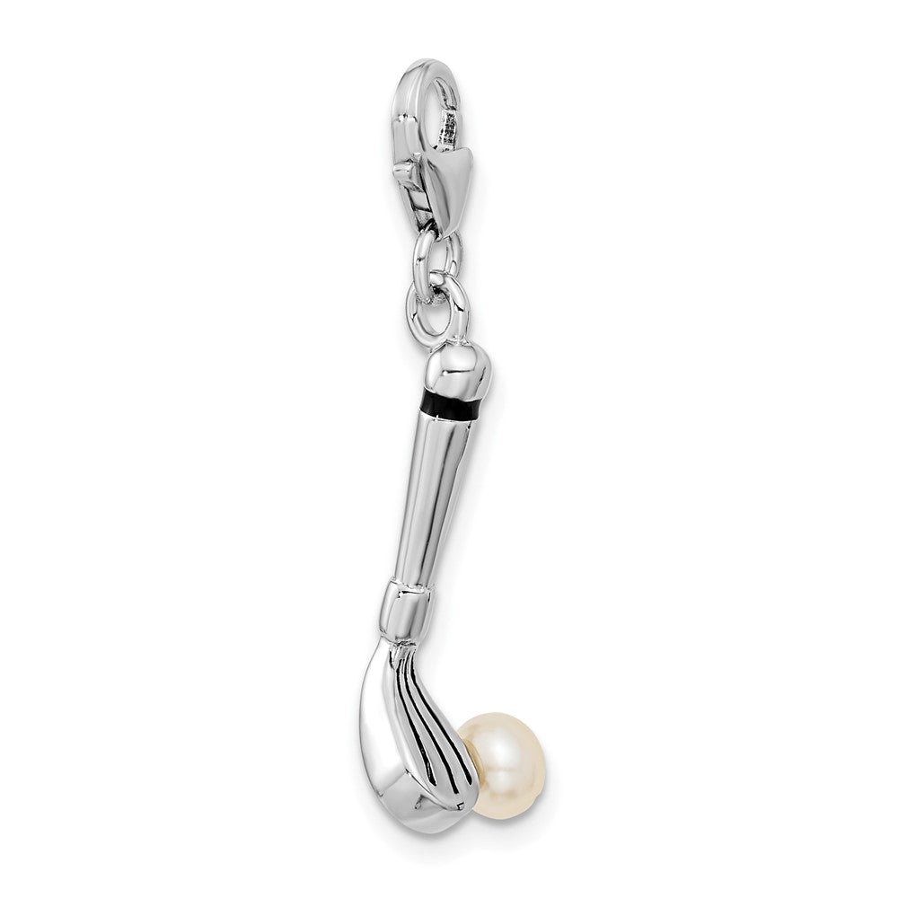 Sterlingsilber Amore La Vita Rhodiniert Poliert 3-d Süßwasser Zuchtperle Golf Club Charm mit Fantasie Karabinerverschluss