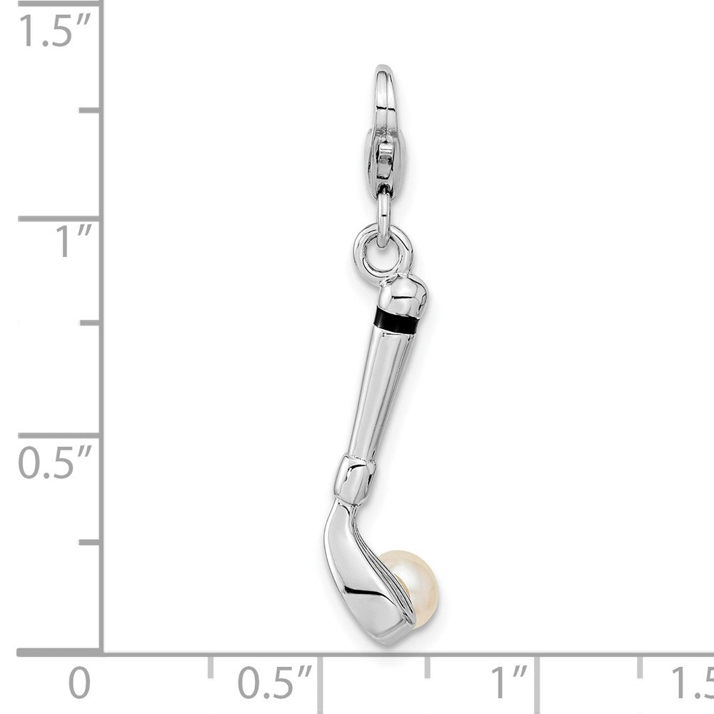Sterlingsilber Amore La Vita Rhodiniert Poliert 3-d Süßwasser Zuchtperle Golf Club Charm mit Fantasie Karabinerverschluss