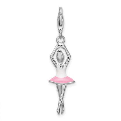 Sterlingsilber Amore La Vita Rhodiniert Poliert 3-d Emailliert Ballerina Charm mit Fantasie Karabinerverschluss