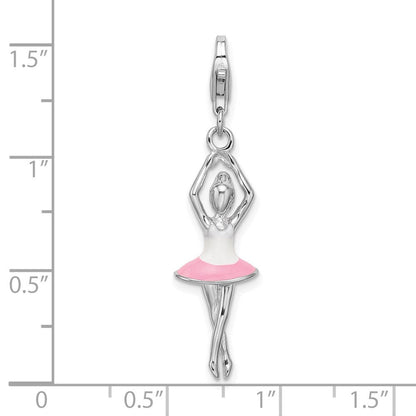 Sterlingsilber Amore La Vita Rhodiniert Poliert 3-d Emailliert Ballerina Charm mit Fantasie Karabinerverschluss