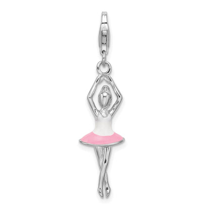 Sterlingsilber Amore La Vita Rhodiniert Poliert 3-d Emailliert Ballerina Charm mit Fantasie Karabinerverschluss