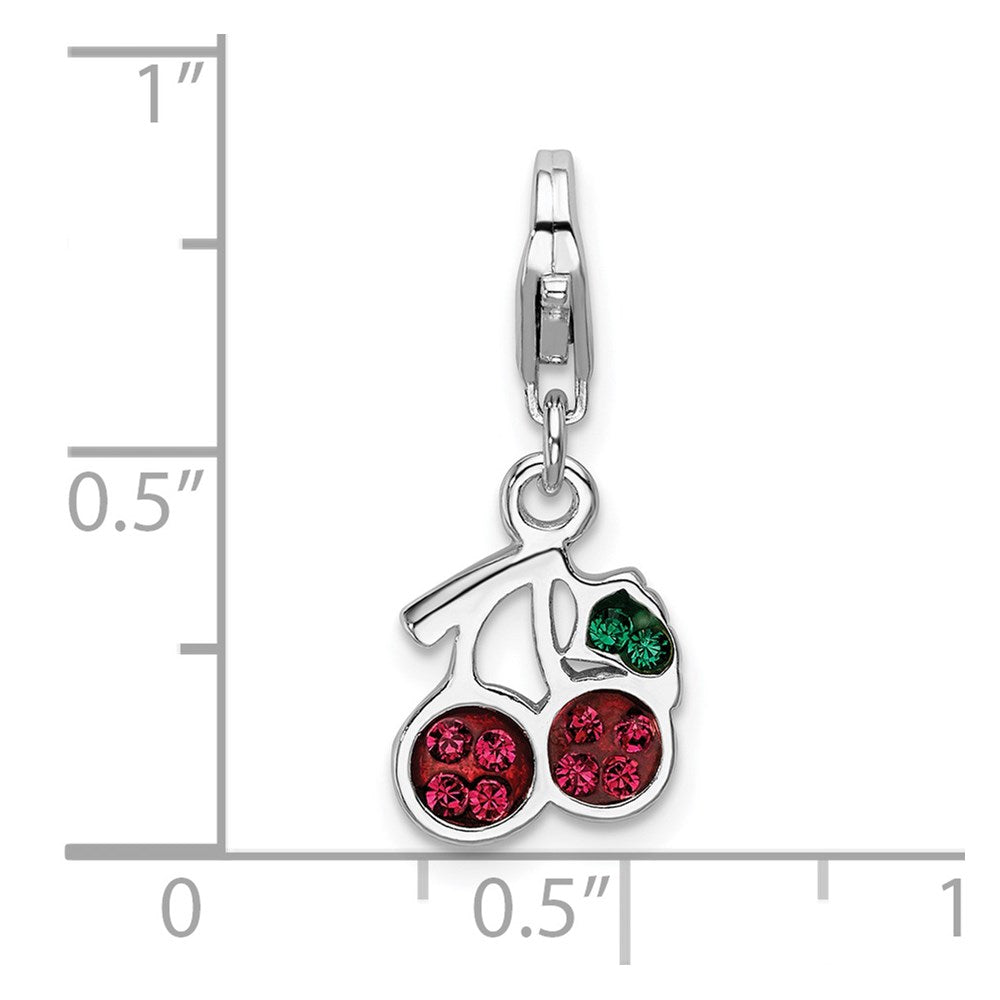 Sterlingsilber Rhodiniert Swarovski Crystals Cherries mit Karabinerverschluss Charm