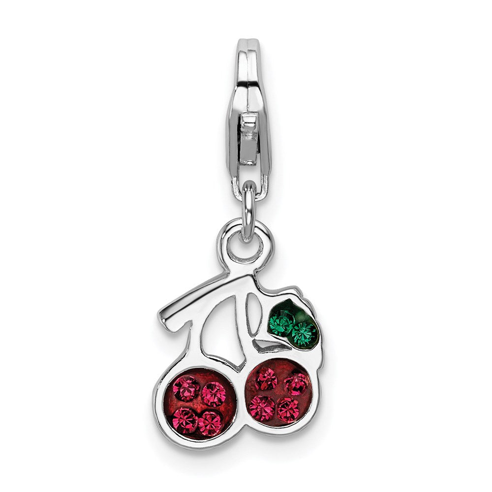 Sterlingsilber Rhodiniert Swarovski Crystals Cherries mit Karabinerverschluss Charm