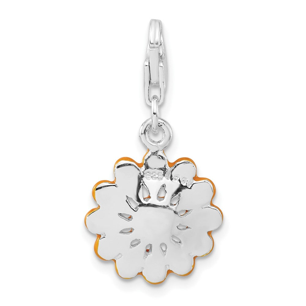 Sterlingsilber Poliert Gelb Emailliert Blume mit Karabinerverschluss Charm