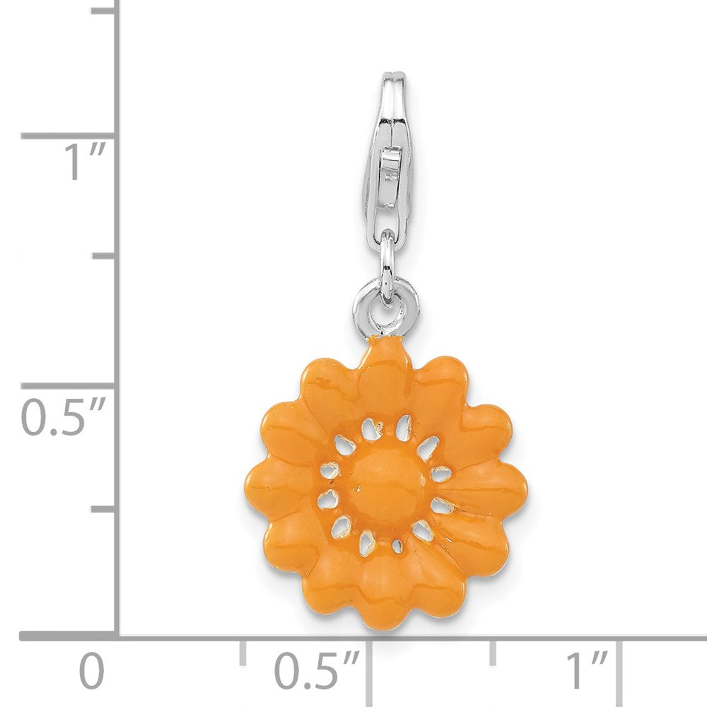 Sterlingsilber Poliert Gelb Emailliert Blume mit Karabinerverschluss Charm