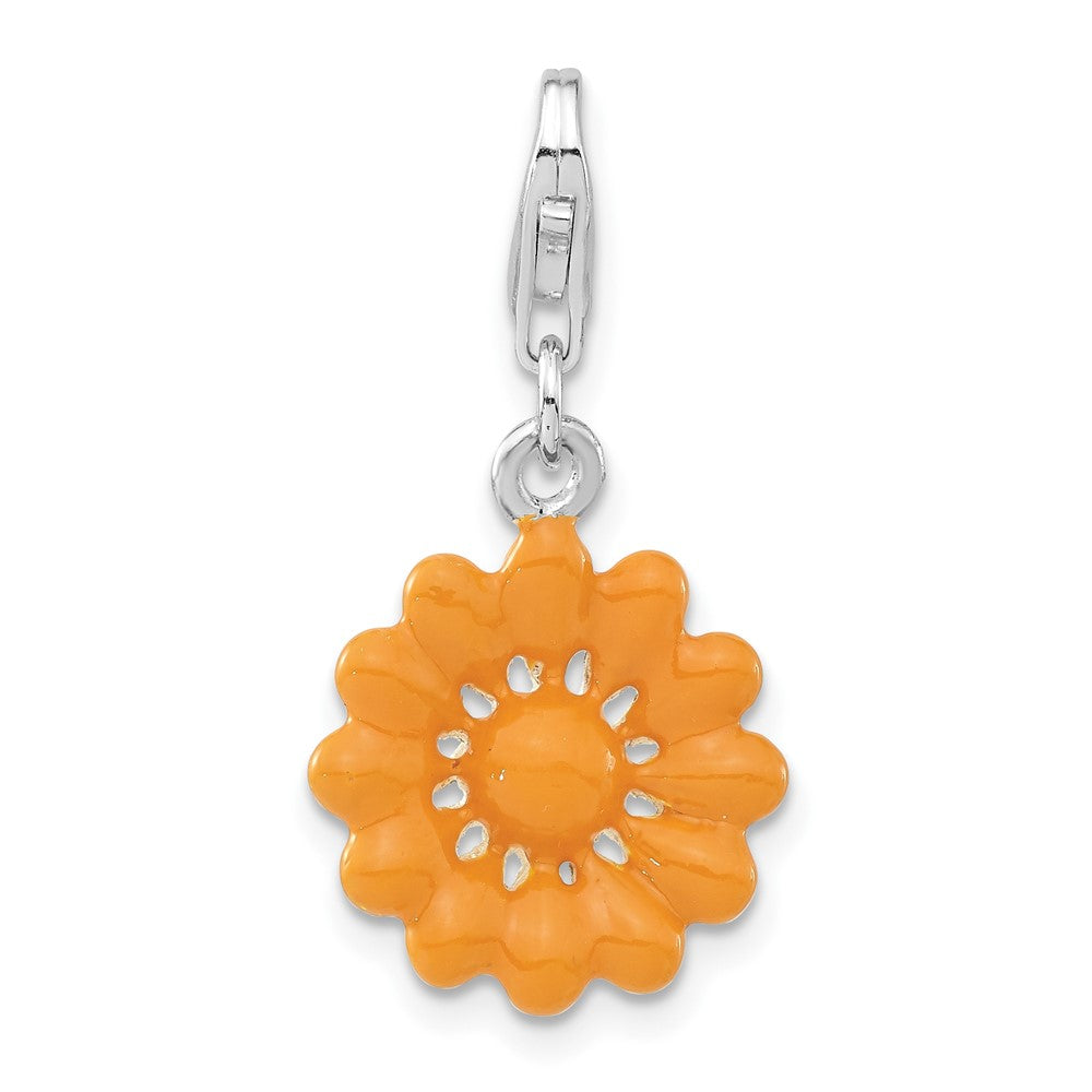 Sterlingsilber Poliert Gelb Emailliert Blume mit Karabinerverschluss Charm