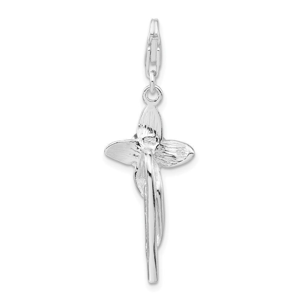 Sterlingsilber 3-d Poliert Blume Kreuz mit Karabinerverschluss Charm