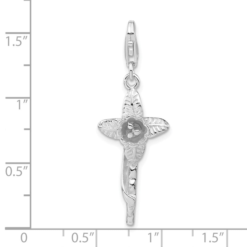 Sterlingsilber 3-d Poliert Blume Kreuz mit Karabinerverschluss Charm
