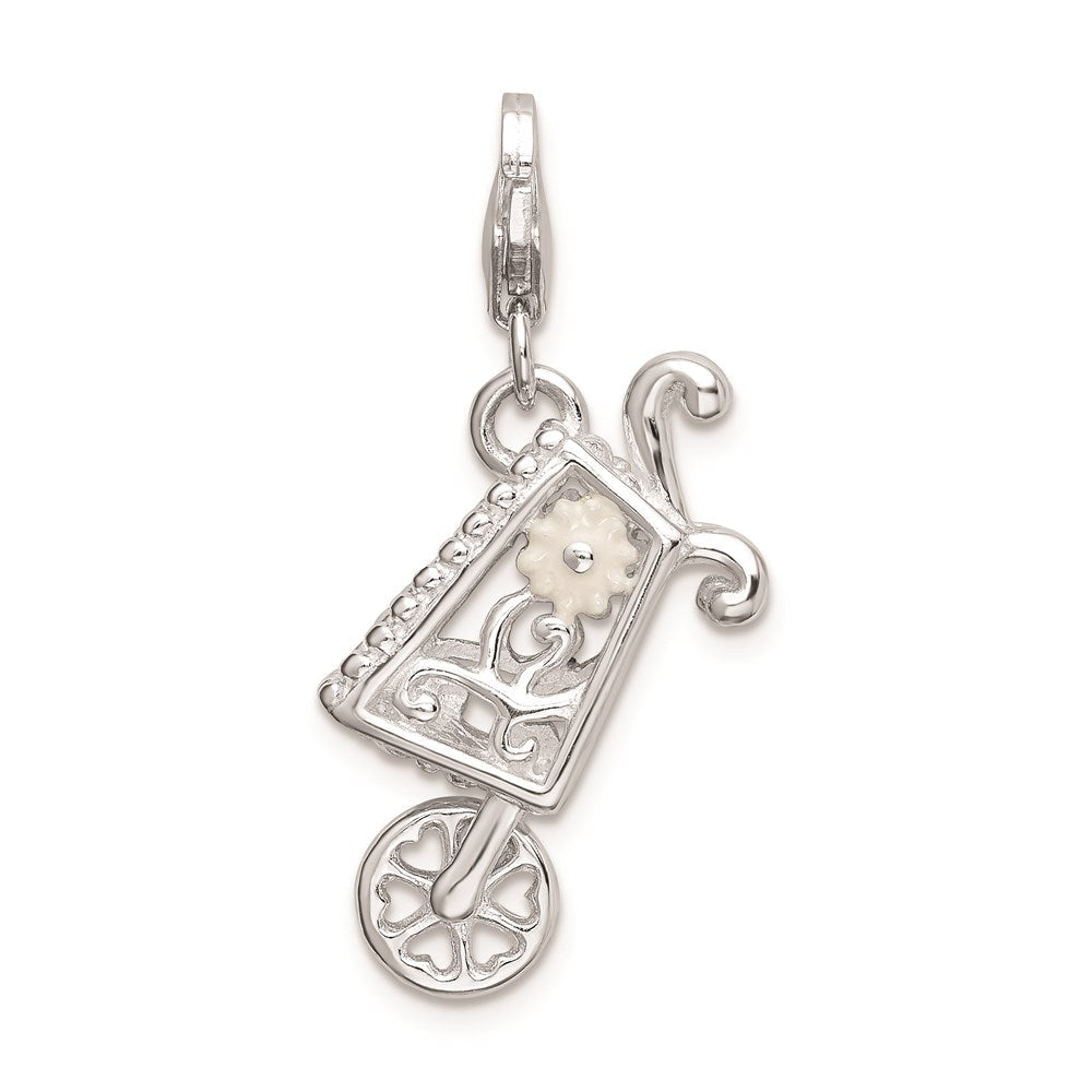 Sterlingsilber Rhodiniert 3-d Emailliert Wheelbarrow mit Karabinerverschluss Charm
