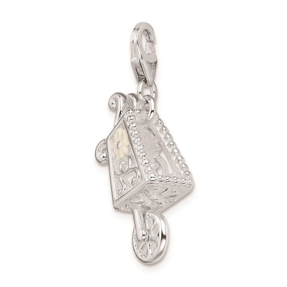 Sterlingsilber Rhodiniert 3-d Emailliert Wheelbarrow mit Karabinerverschluss Charm