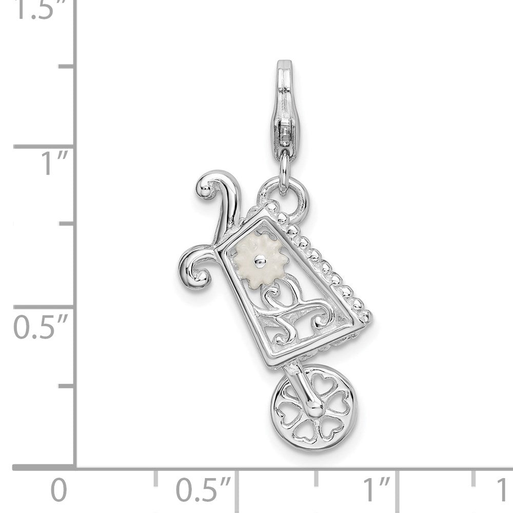 Sterlingsilber Rhodiniert 3-d Emailliert Wheelbarrow mit Karabinerverschluss Charm