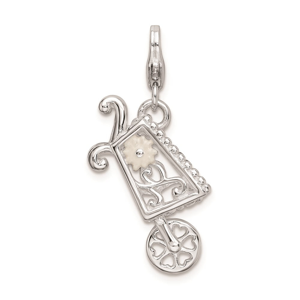 Sterlingsilber Rhodiniert 3-d Emailliert Wheelbarrow mit Karabinerverschluss Charm