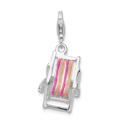 Sterlingsilber Amore La Vita Rhodiniert Poliert 3-d Emailliert Beach Chair Charm mit Fantasie Karabinerverschluss