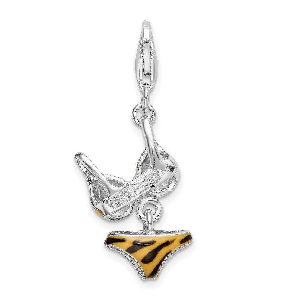 Sterlingsilber Amore La Vita Rhodiniert Poliert 3-d Zirkonia Emailliert Tiger Bikini Anhänger