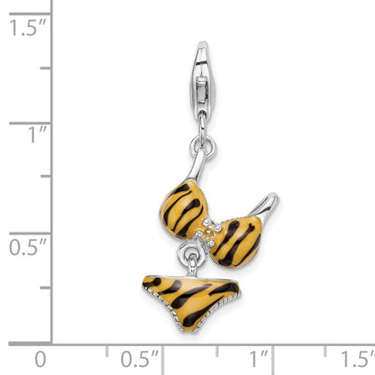 Sterlingsilber Amore La Vita Rhodiniert Poliert 3-d Zirkonia Emailliert Tiger Bikini Anhänger