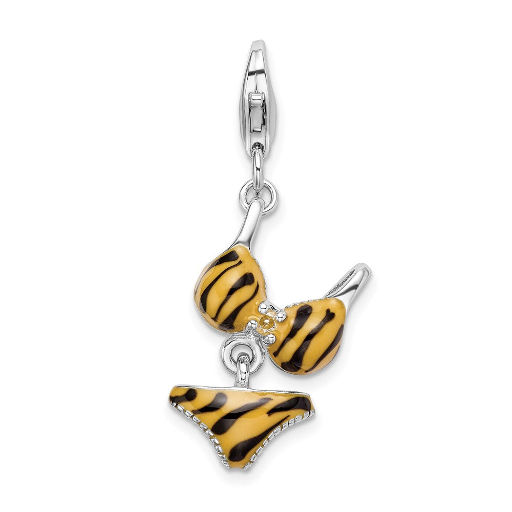 Sterlingsilber Amore La Vita Rhodiniert Poliert 3-d Zirkonia Emailliert Tiger Bikini Anhänger