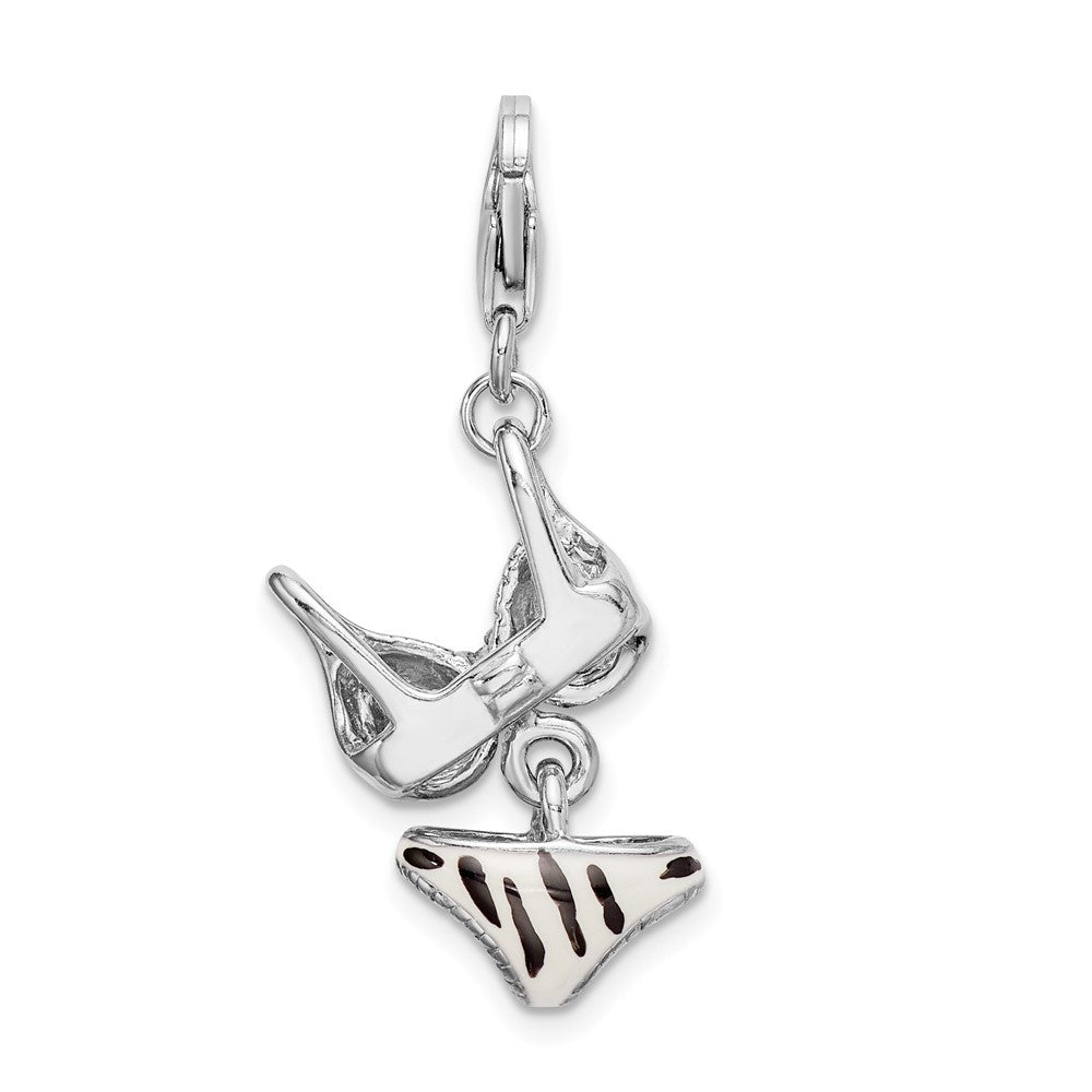 Sterlingsilber Amore La Vita Rhodiniert Poliert 3-d Zirkonia Emailliert Zebra Bikini Anhänger