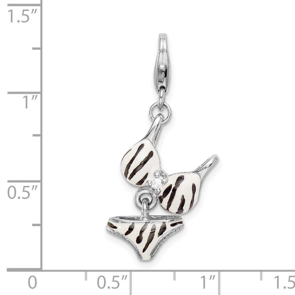 Sterlingsilber Amore La Vita Rhodiniert Poliert 3-d Zirkonia Emailliert Zebra Bikini Anhänger