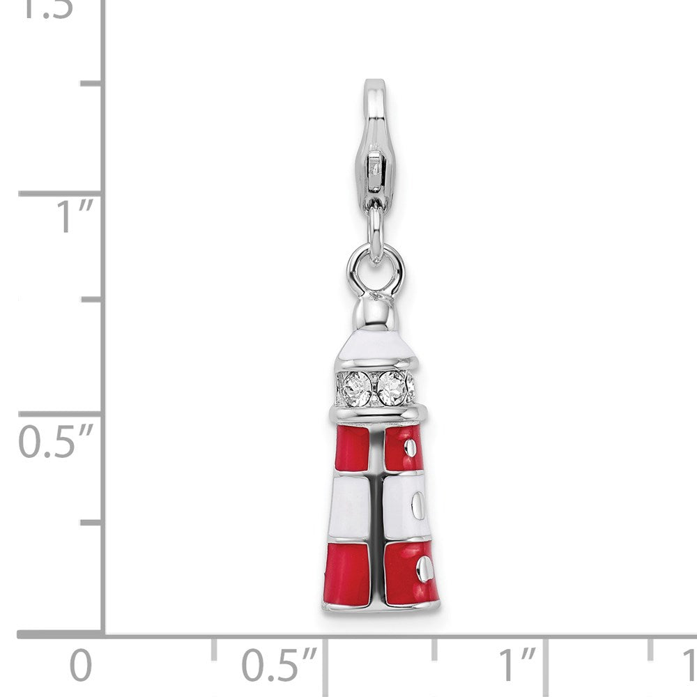 Sterlingsilber Amore La Vita Rhodiniert Poliert 3-d Rot Emailliert Swarovski Kristall Leuchtturm Charm mit Fantasie Karabinerverschluss