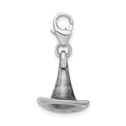Sterlingsilber Amore La Vita Rhodiniert Poliert 3-d Antikisiert Witches Hat Charm mit Fantasie Karabinerverschluss
