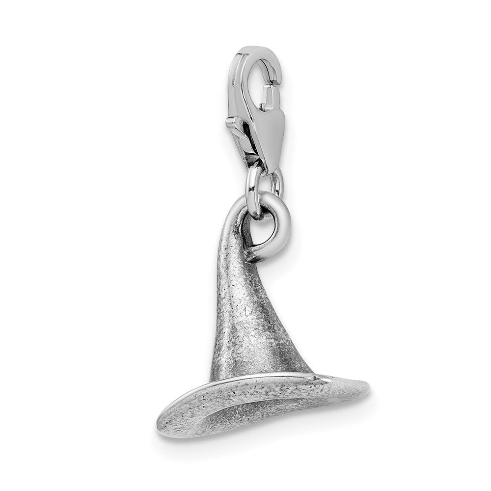 Sterlingsilber Amore La Vita Rhodiniert Poliert 3-d Antikisiert Witches Hat Charm mit Fantasie Karabinerverschluss