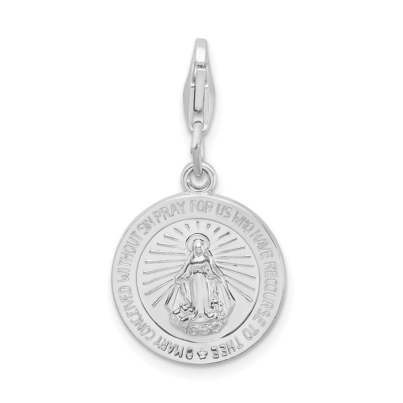 Sterlingsilber Amore La Vita Rhodiniert Poliert Wundertätig Medaille Charm mit Fantasie Karabinerverschluss