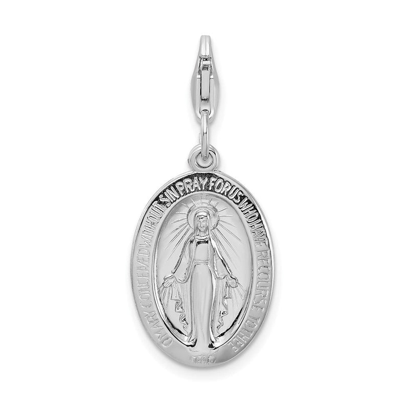 Sterlingsilber Amore La Vita Rhodiniert Poliert Wundertätig Medaille Charm mit Fantasie Karabinerverschluss
