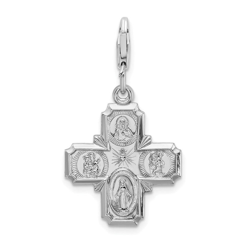 Sterlingsilber Amore La Vita Rhodiniert Poliert 4-way Medaille Charm mit Fantasie Karabinerverschluss