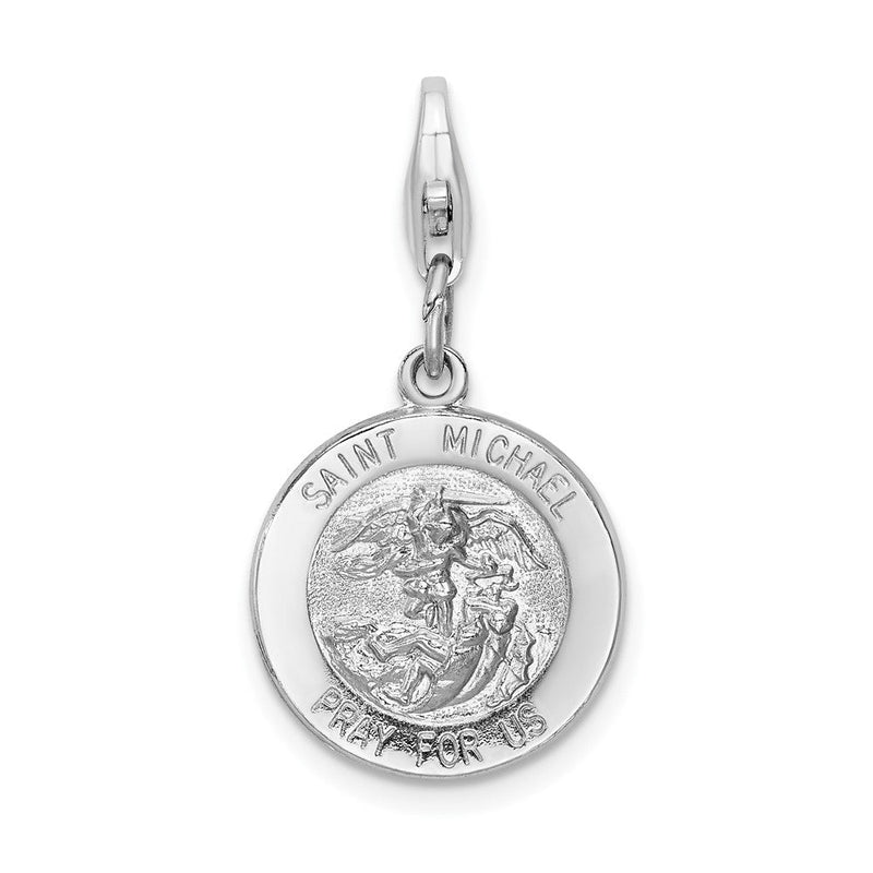 Sterlingsilber Amore La Vita Rhodiniert Poliert Saint Michael Medaille Charm mit Fantasie Karabinerverschluss