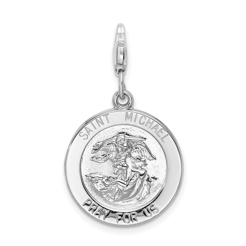 Sterlingsilber Amore La Vita Rhodiniert Poliert Saint Michael Medaille Charm mit Fantasie Karabinerverschluss
