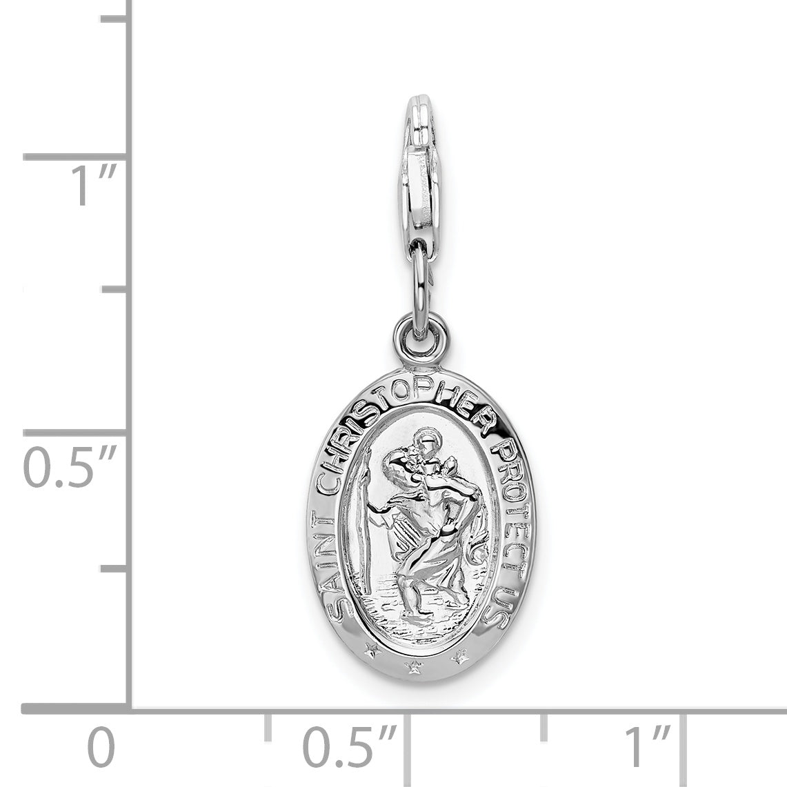Sterlingsilber Amore La Vita Rhodiniert Poliert Saint Christopher Medaille Charm mit Fantasie Karabinerverschluss
