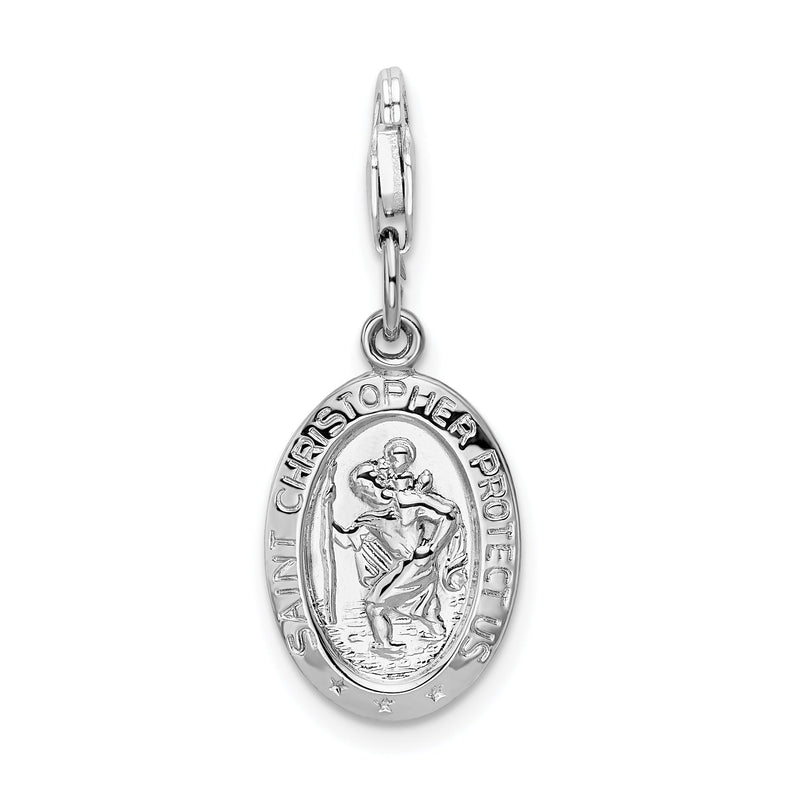 Sterlingsilber Amore La Vita Rhodiniert Poliert Saint Christopher Medaille Charm mit Fantasie Karabinerverschluss